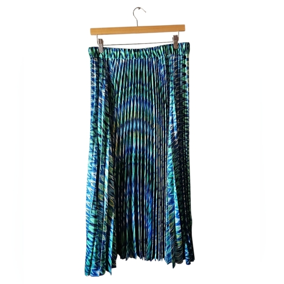 Chicos Sz 1 Petite Blue and Green Patterned Pleated Maxi Skirt Medium WSK72 - Picture 4 of 7